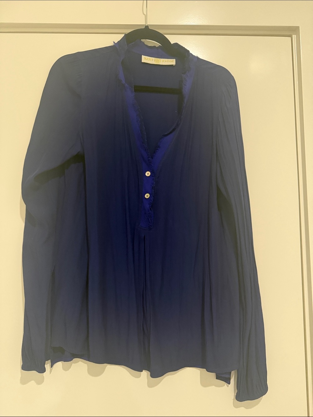Ramy Brook Cobalt Blue Long-Sleeve Ruffle-Trim Blouse